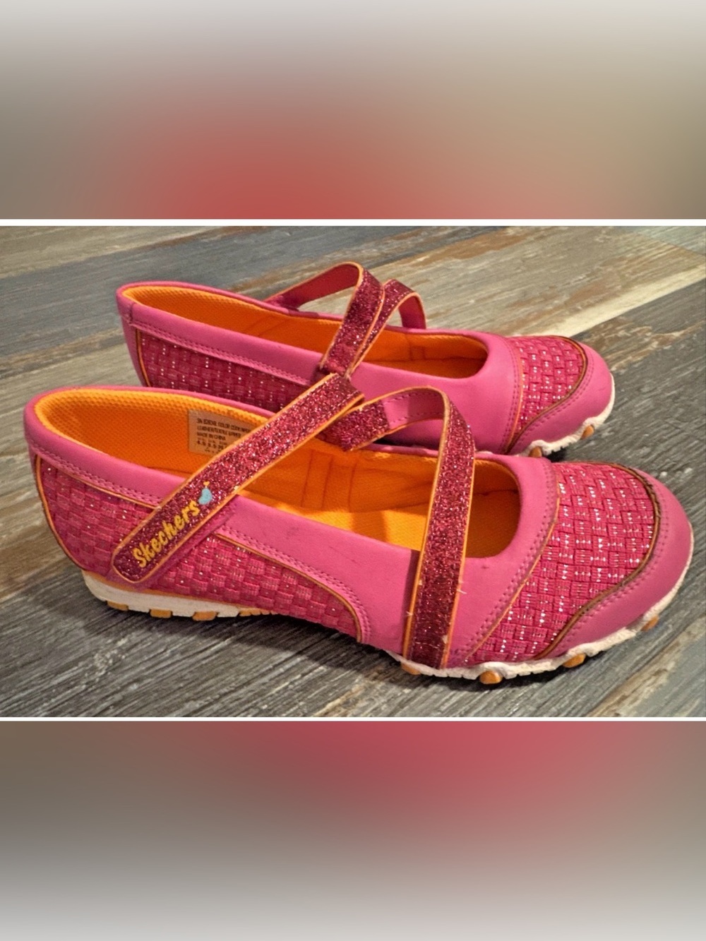 Skechers Girls Mary Jane Sneakers Pink Metallic Dazzle Size 4.5 Adjustable Strap
